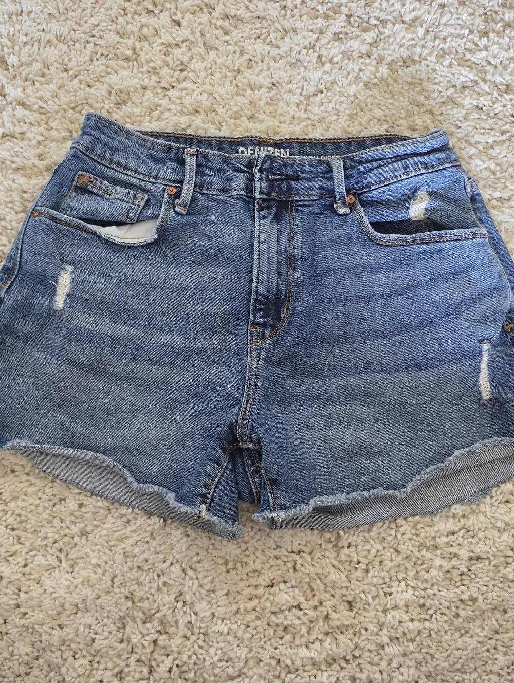 Levis Denizen High Rise Cut Off Denim Blue Shorts
